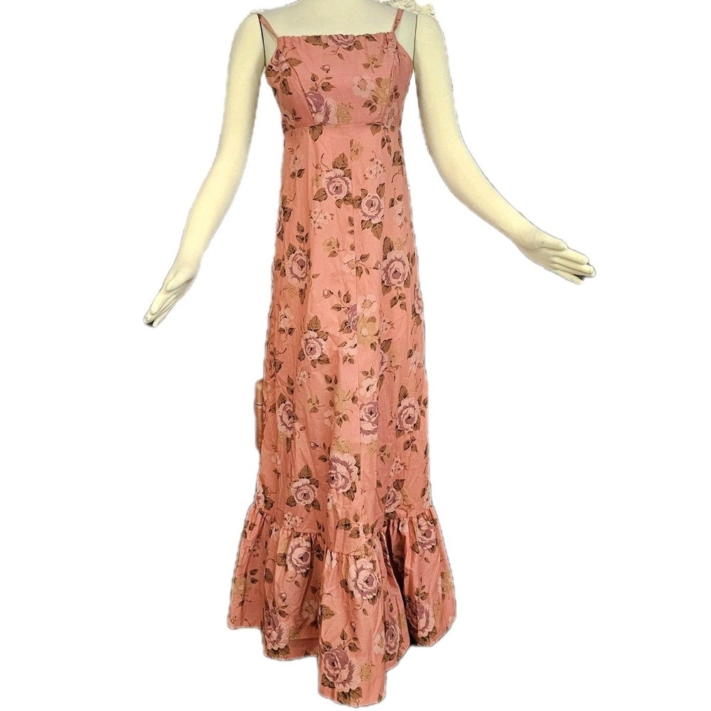 Vintage 1960's 1970s Dress Maxi Floor Length Spaghetti Strap Hawaiian Dress Gown